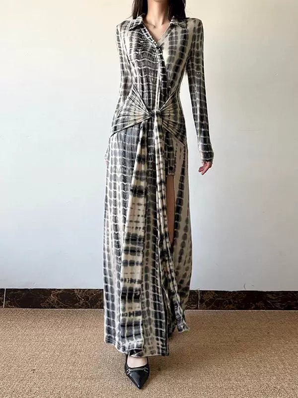 Long Sleeve Tie Waist Maxi Sundress