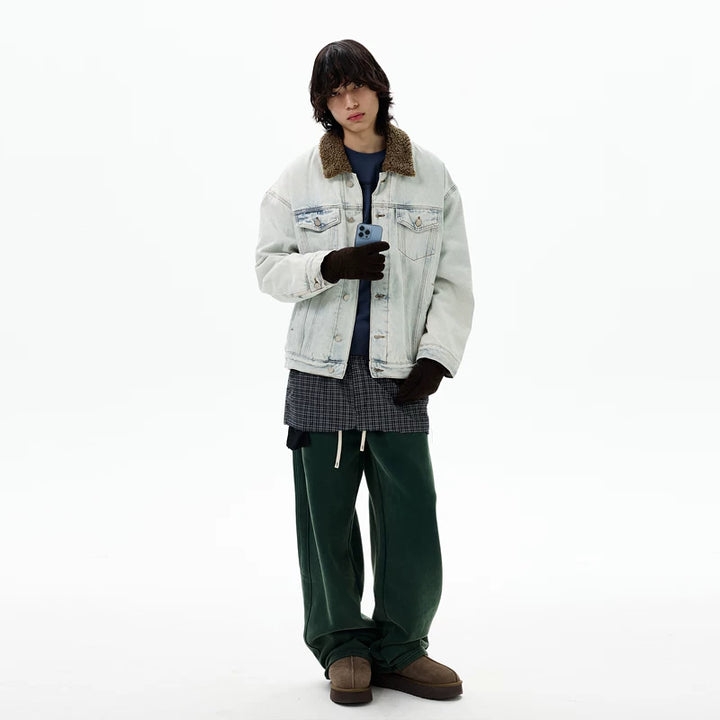 Veste en denim doublée de lambswool épais rétro 