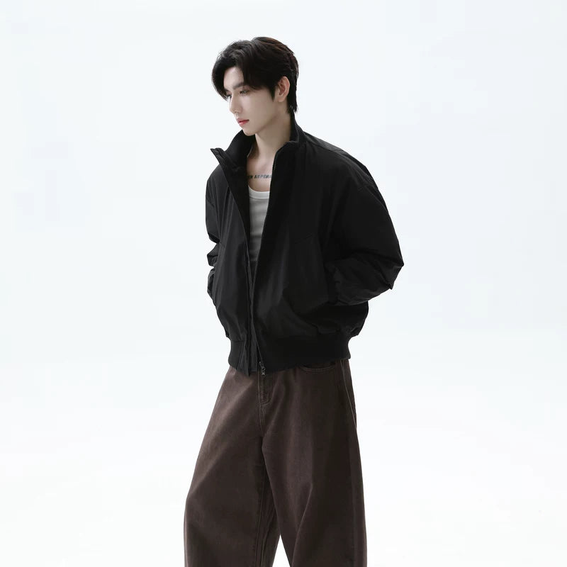 Ribbed Stand Collar Short Down Jacket