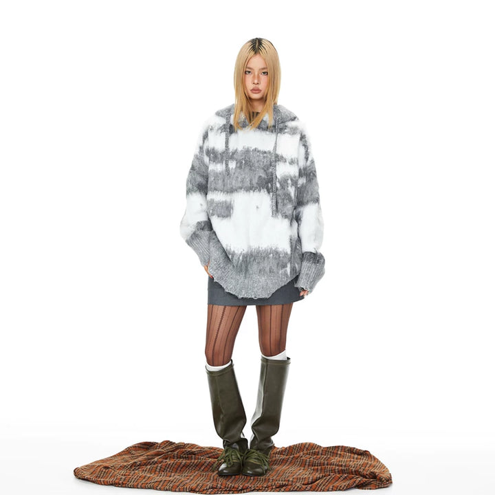 Plush Hooded Knit Pullover Sweater