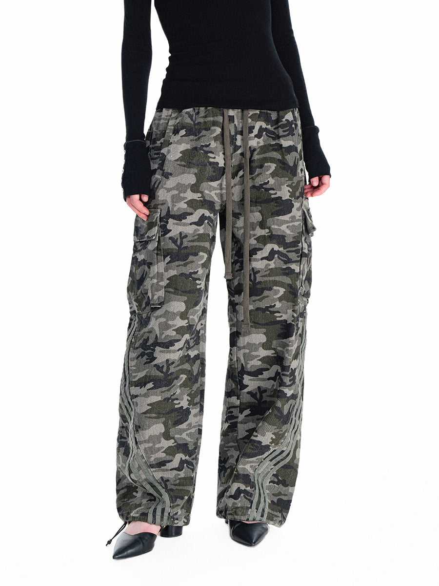 Retro Loose Wide-Leg Camouflage Cargo Pants