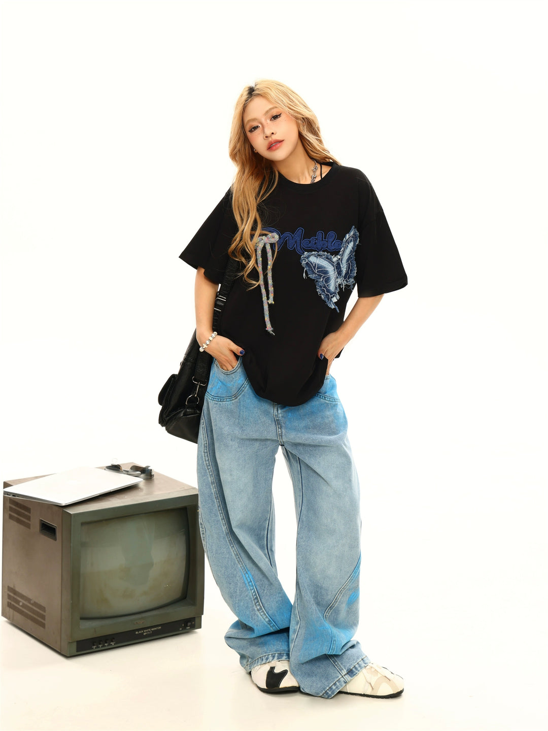 Gestreste Tie-dye Losse Wijdpijpen Jeans 