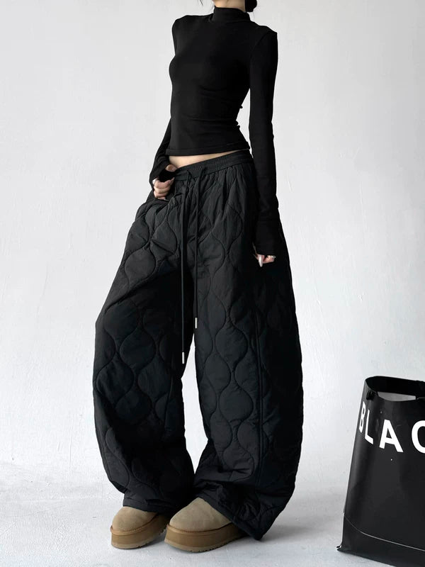 Pantaloni casual in cotone a gamba larga trapuntati 