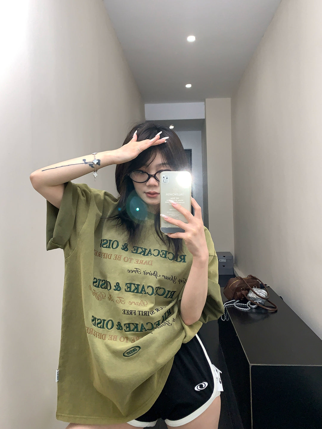 Letter Embroidery Oversized Washed T-shirt