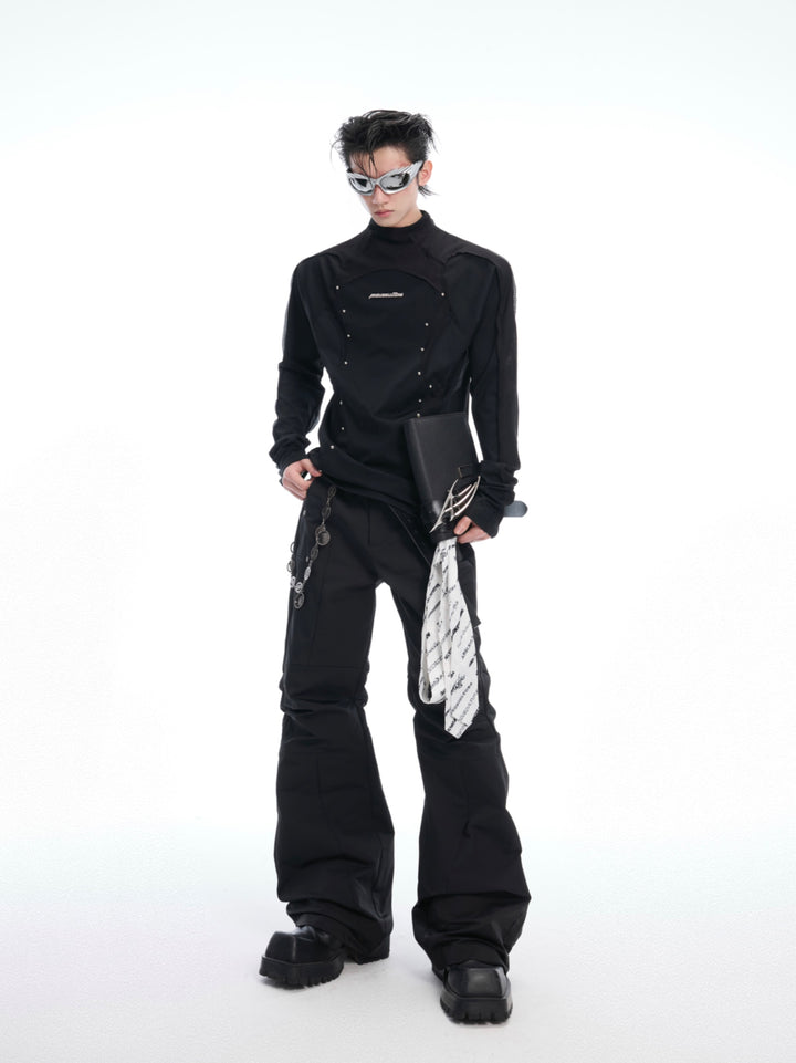 Mesh Long-Sleeve High Collar Pullover