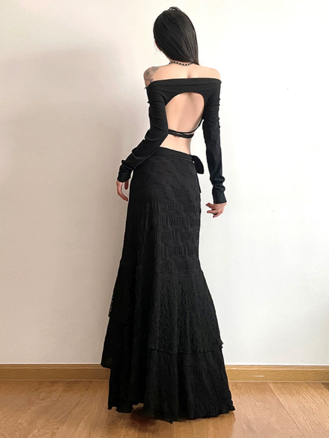 Ruffled High Waist Long Skirt