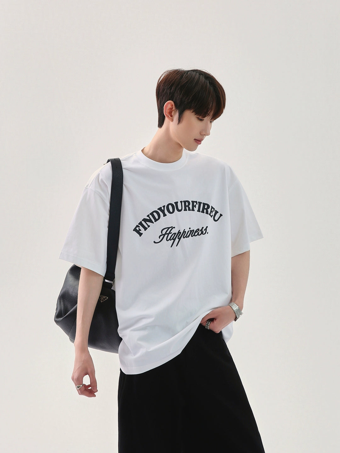 T-shirt larga con stampa di lettere casual 