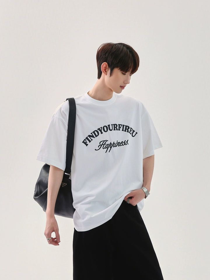 T-shirt larga con stampa di lettere casual 