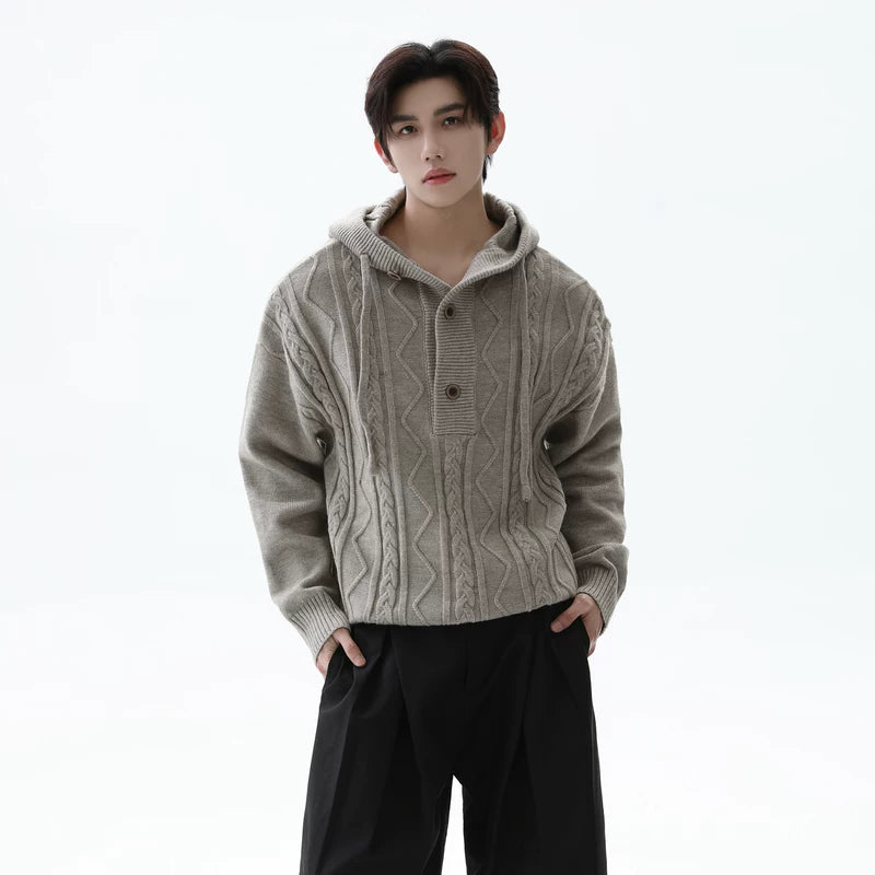 Cable Knit Hooded Pullover Sweater