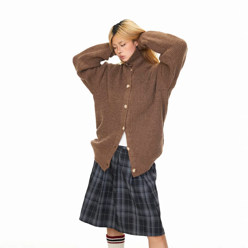 Stand Collar Knit Button Cardigan Sweater