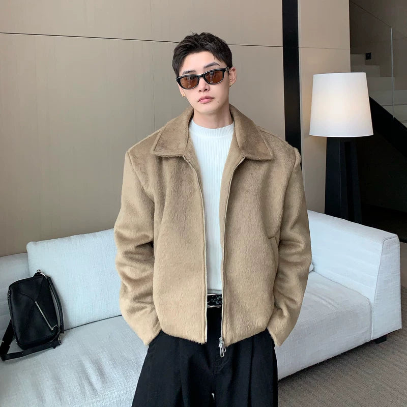 Faux Bont Fur Lapel Rits Jacket 