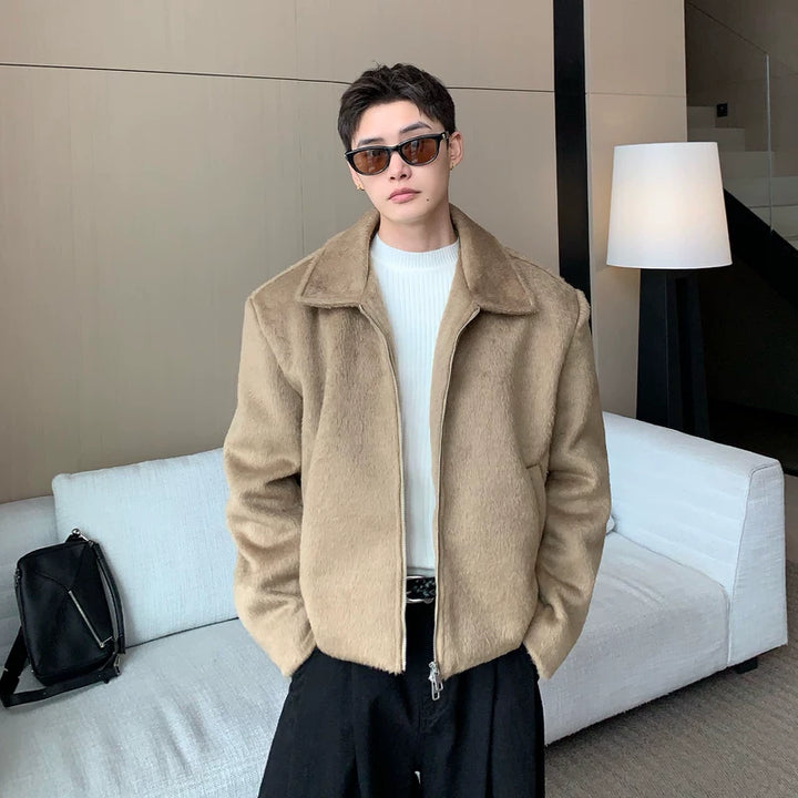 Faux Bont Fur Lapel Rits Jacket 