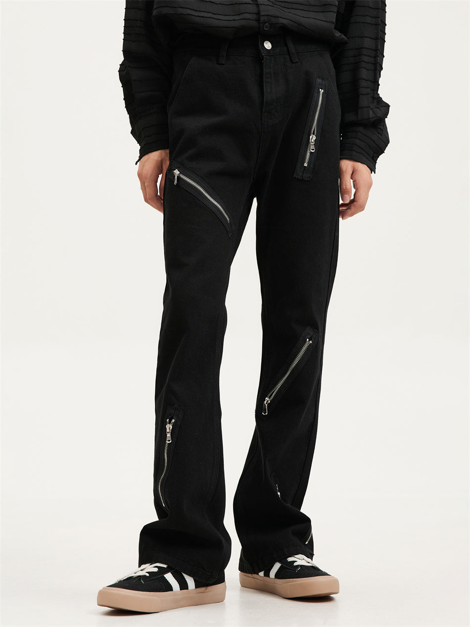 Pantalons en jean évasés à multi-zipper 