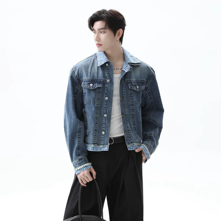 Plaid Patchwork Denim Jacket