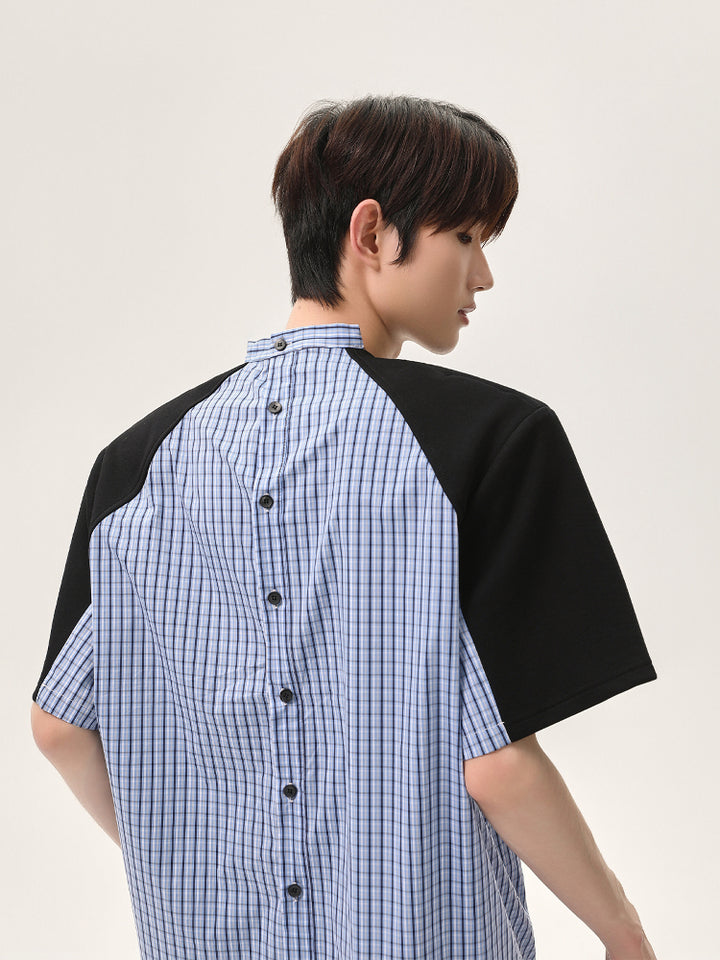 Reverse Button Check Patchwork Shirt