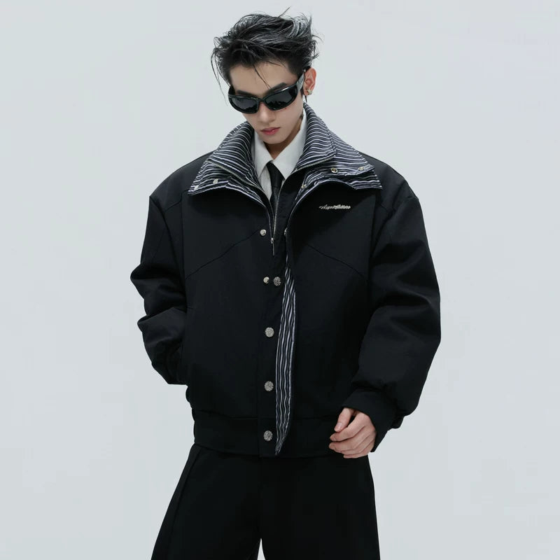 Striped Double Collar Cotton Jacket