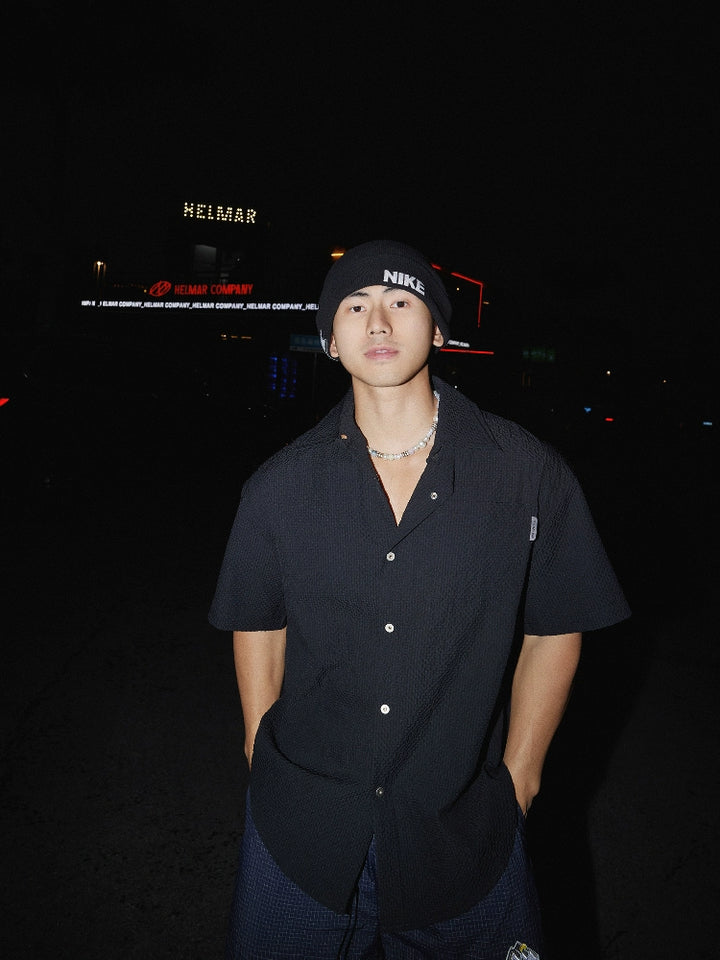 Textured Short Sleeve Lapel Button-Up Shirt