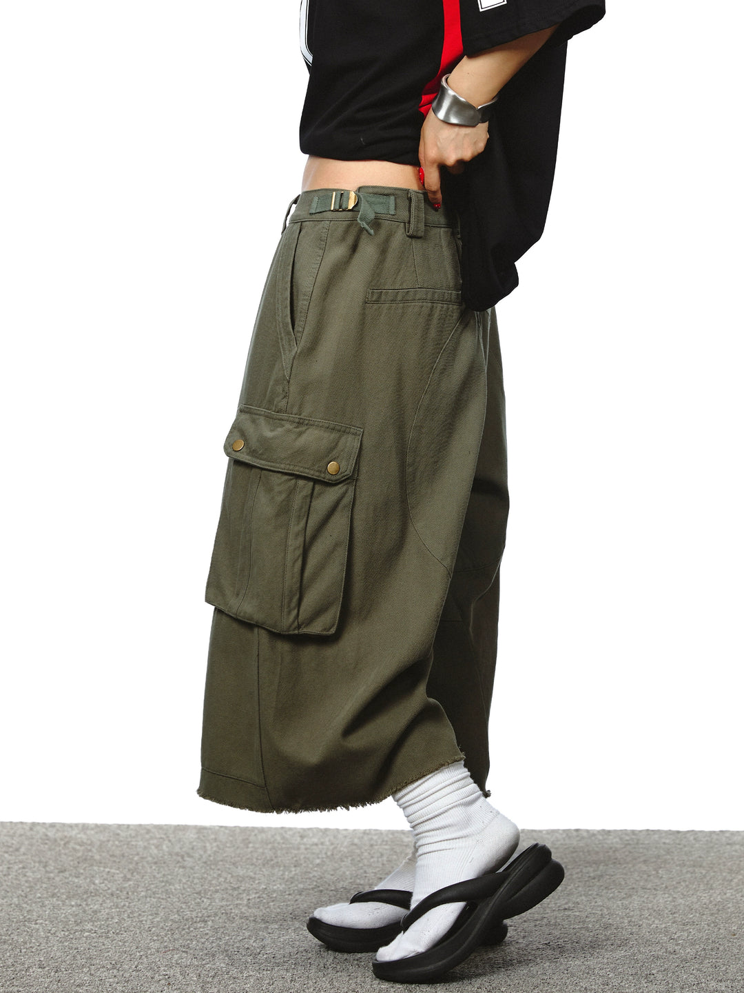 Wide-Leg Cropped Cargo Workwear Pants
