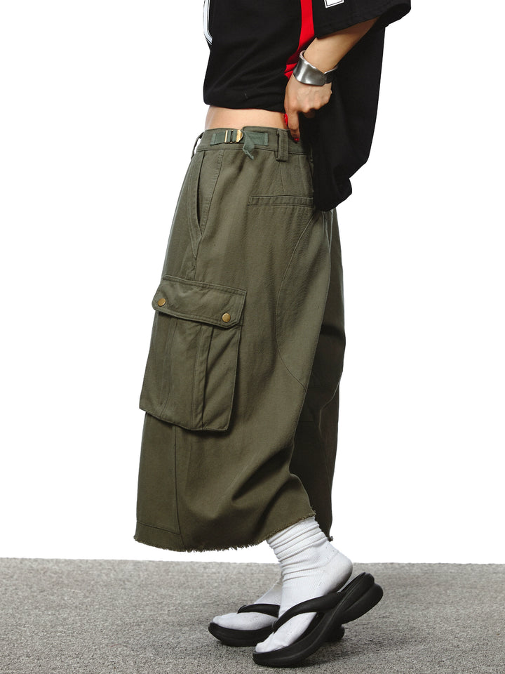 Wide-Leg Cropped Cargo Workwear Pants