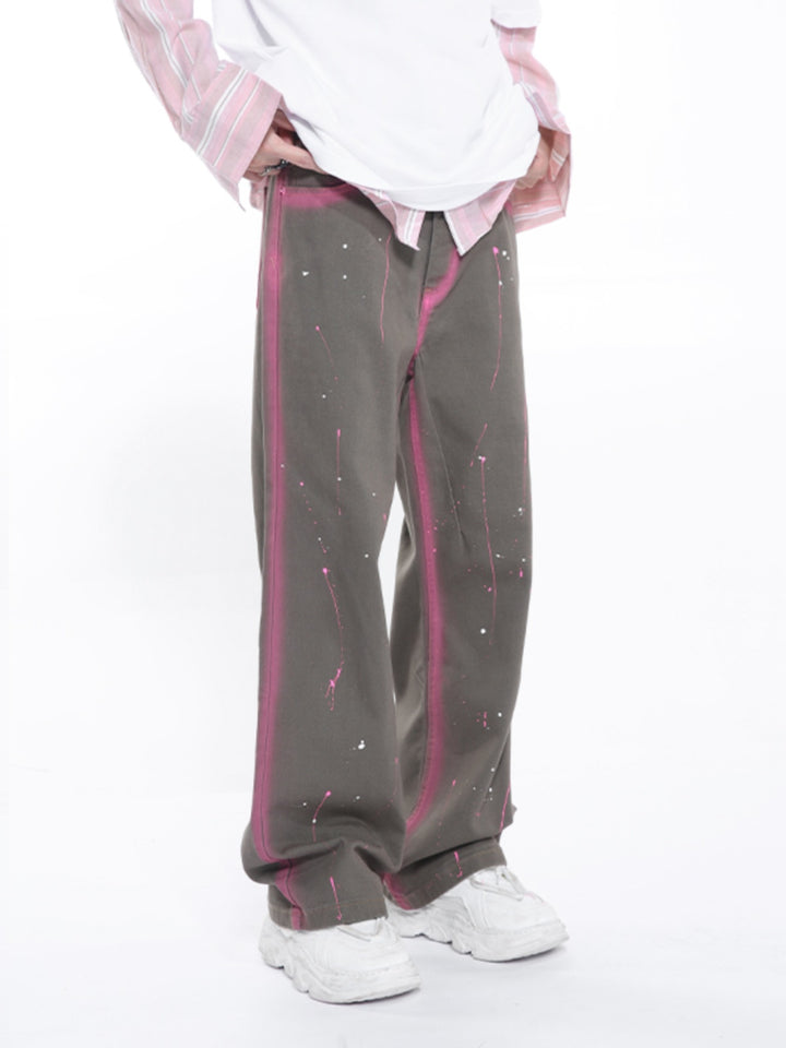Graffiti-Inspired Straight Denim Pants