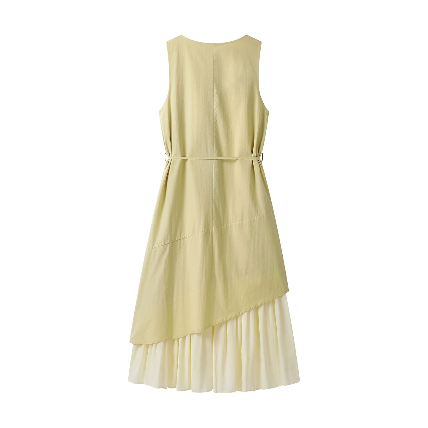 Vestido Midi Sem Mangas Assimétrico Plissado 