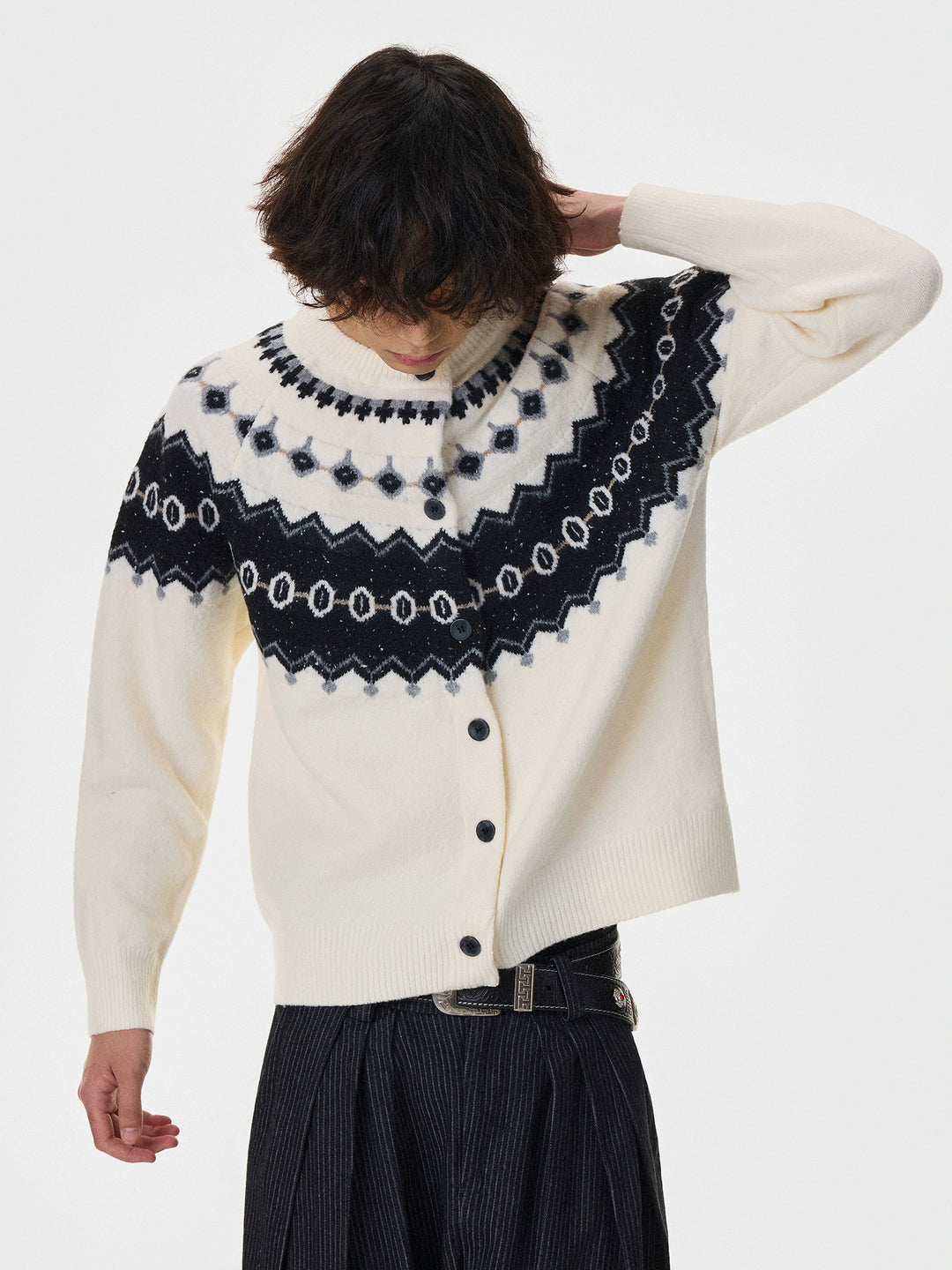 Fair Isle Knit Button Cardigan Sweater
