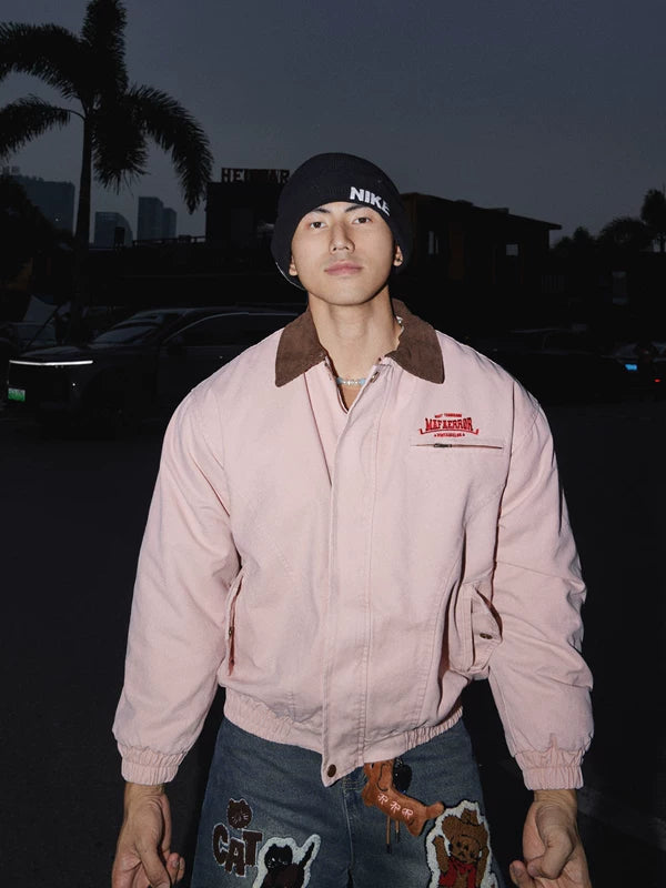 Veste en coton brodée à revers rétro 