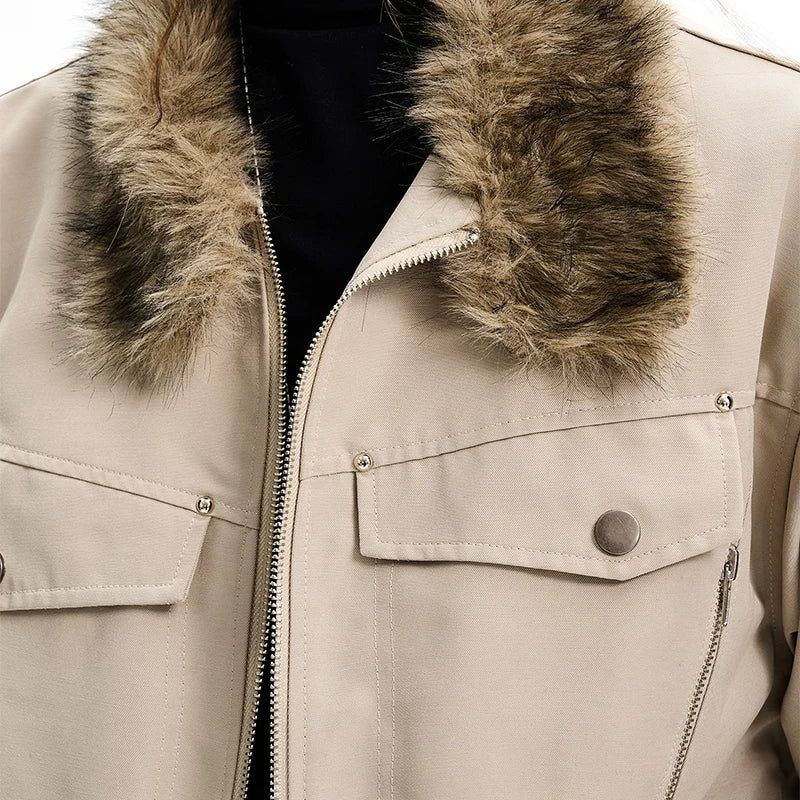 Kattunforet Harrington-jakke med pelskrage 