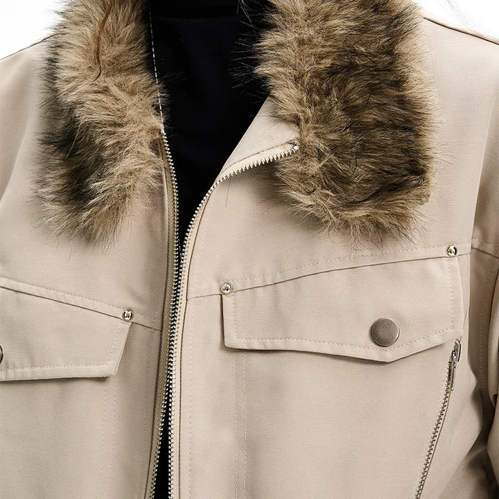 Kattunforet Harrington-jakke med pelskrage 