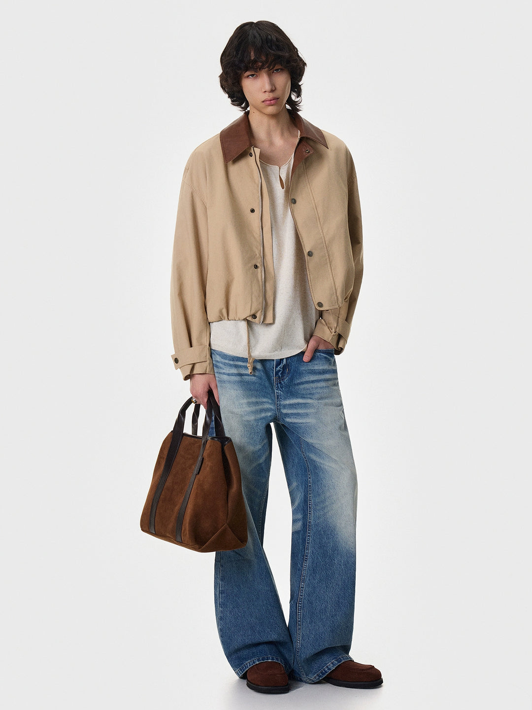 Suede Lapel Cropped Work Jacket