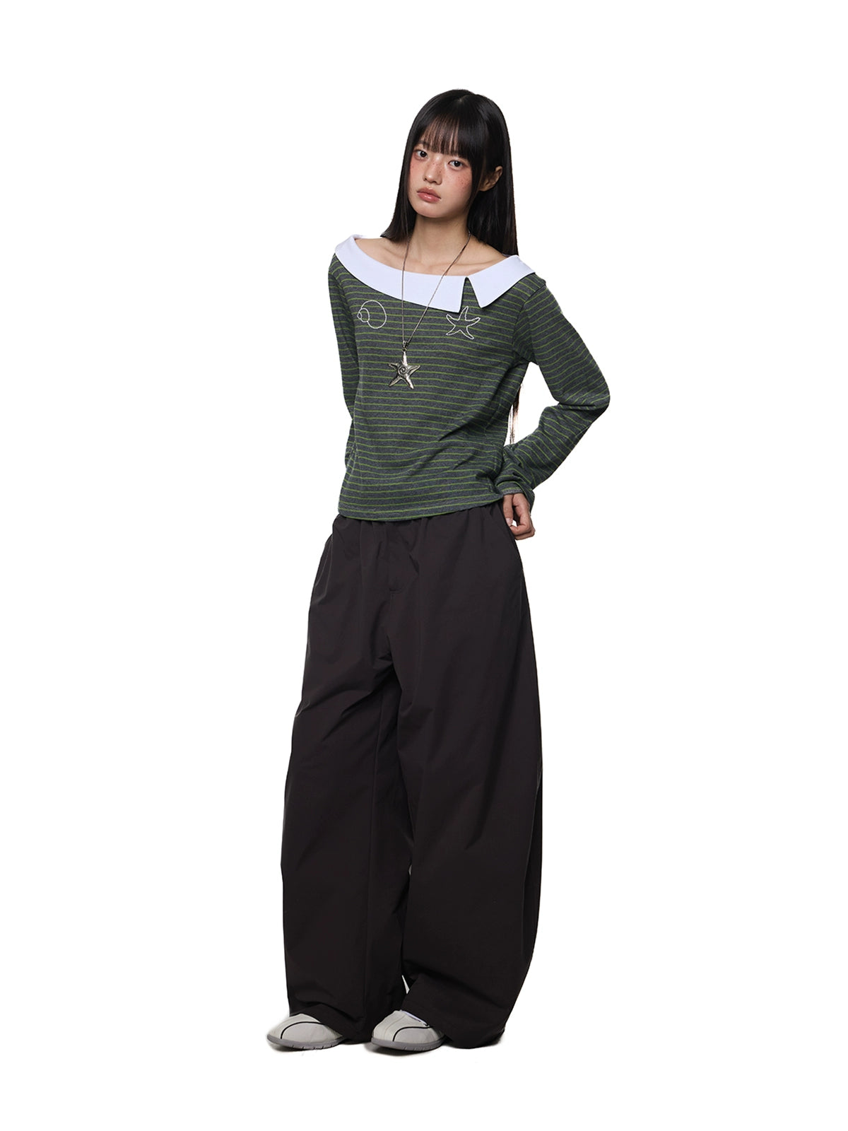 بنطلون كاجوال واسع الساق بحبل سحب 