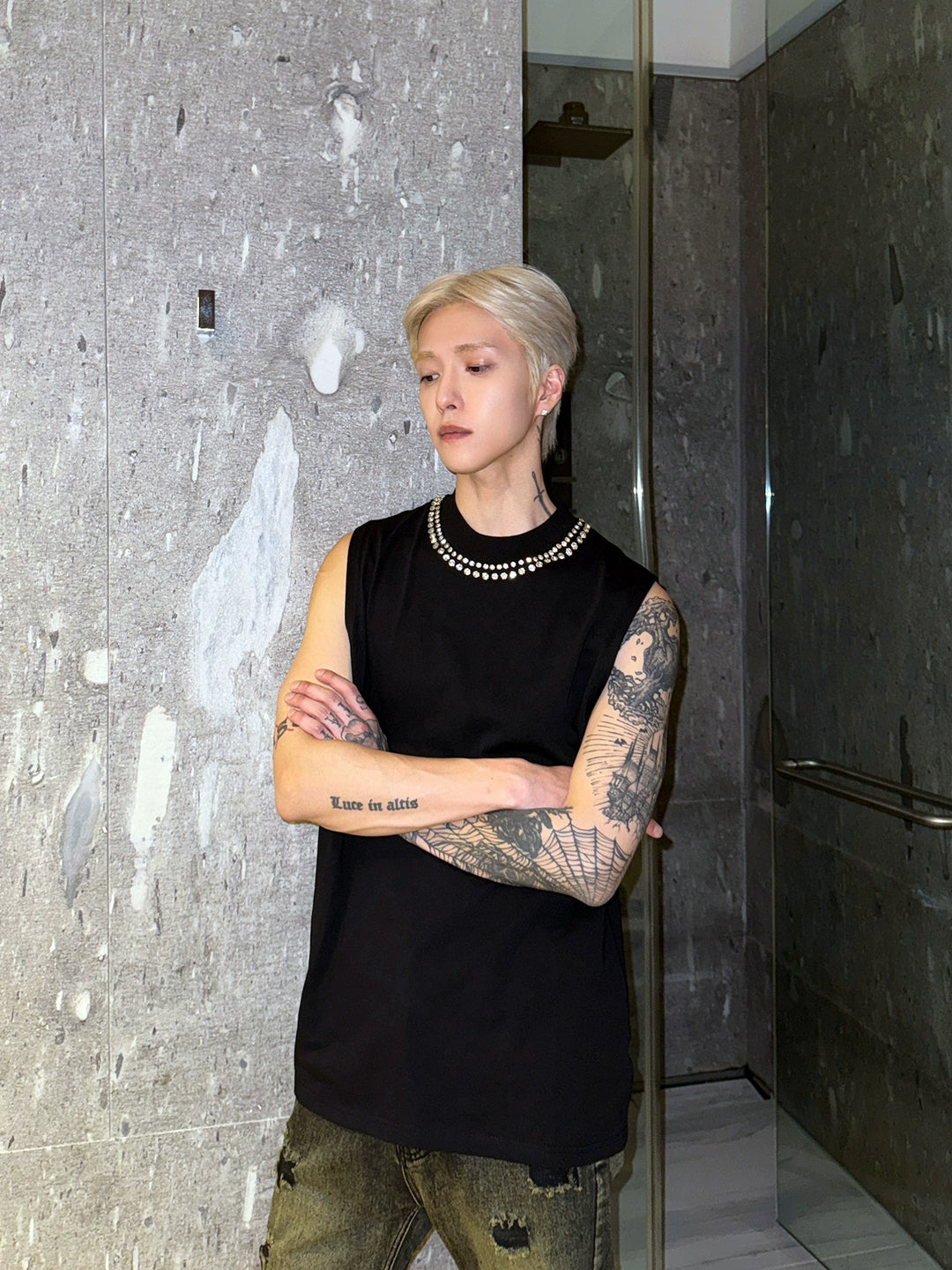 Ärmlös Slim Fit Rhinestone Sportväst 