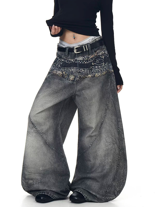 3D Baskılı Deconstructed Geniş Paça Jean Pantolon 