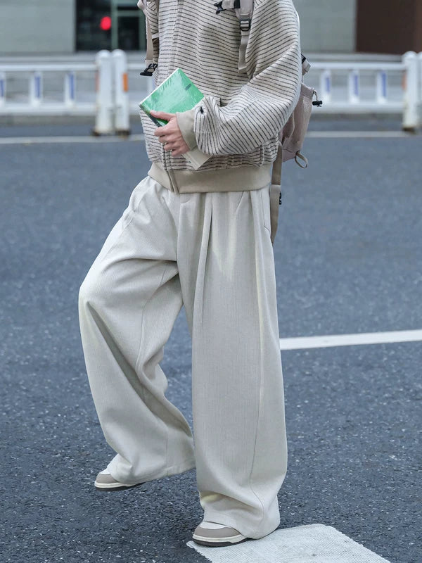 冬のワイドレッグカジュアルシェニールパンツ 