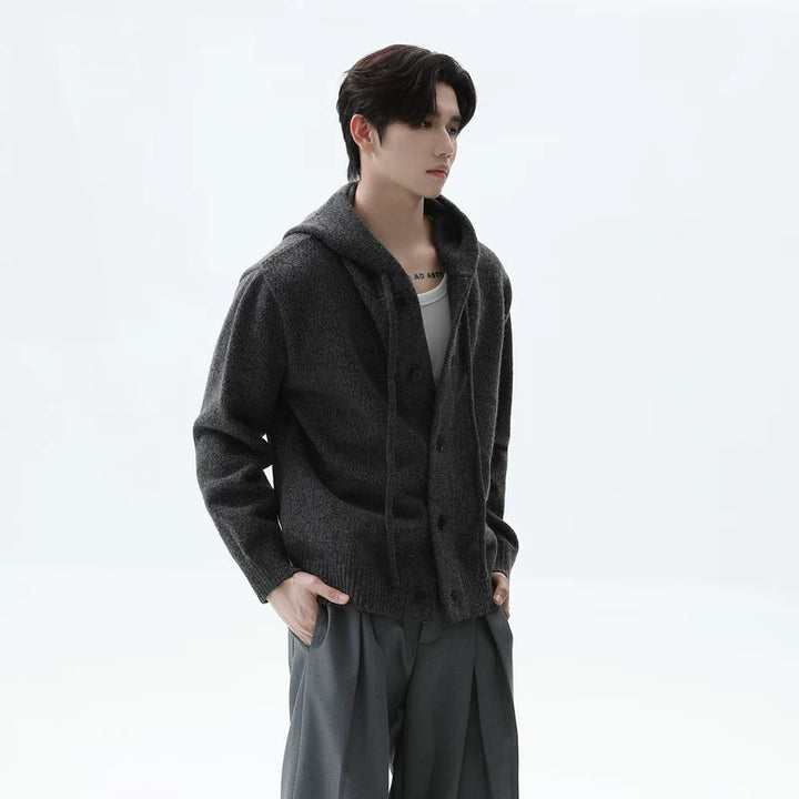 Button Closure Hooded Knit Cardigan
