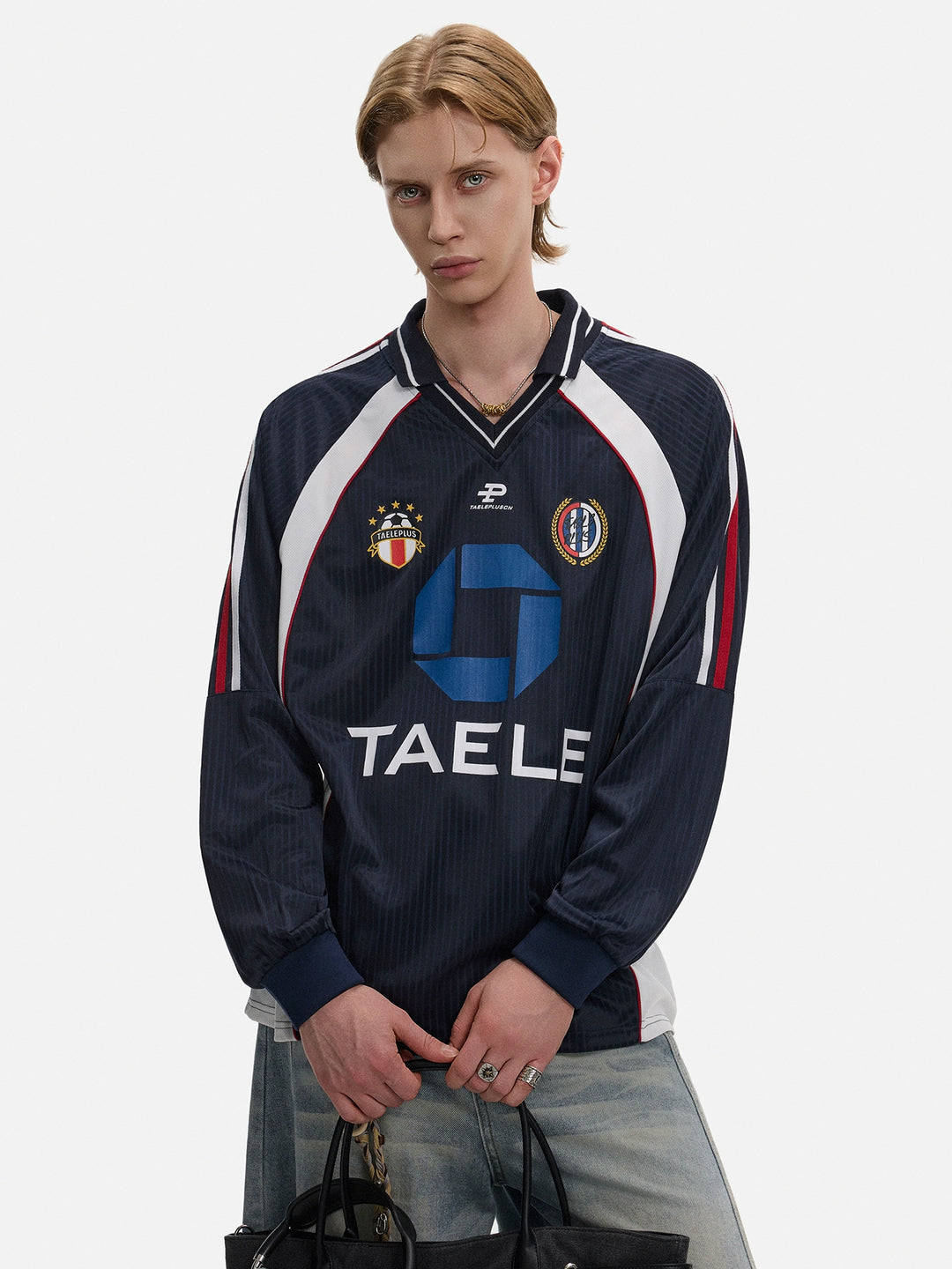 V-Ausschnitt Retro Langarm-Sporttrikot 