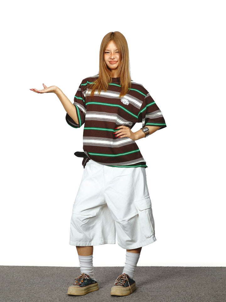 Pleated Wide-Leg Cargo Cropped Pants