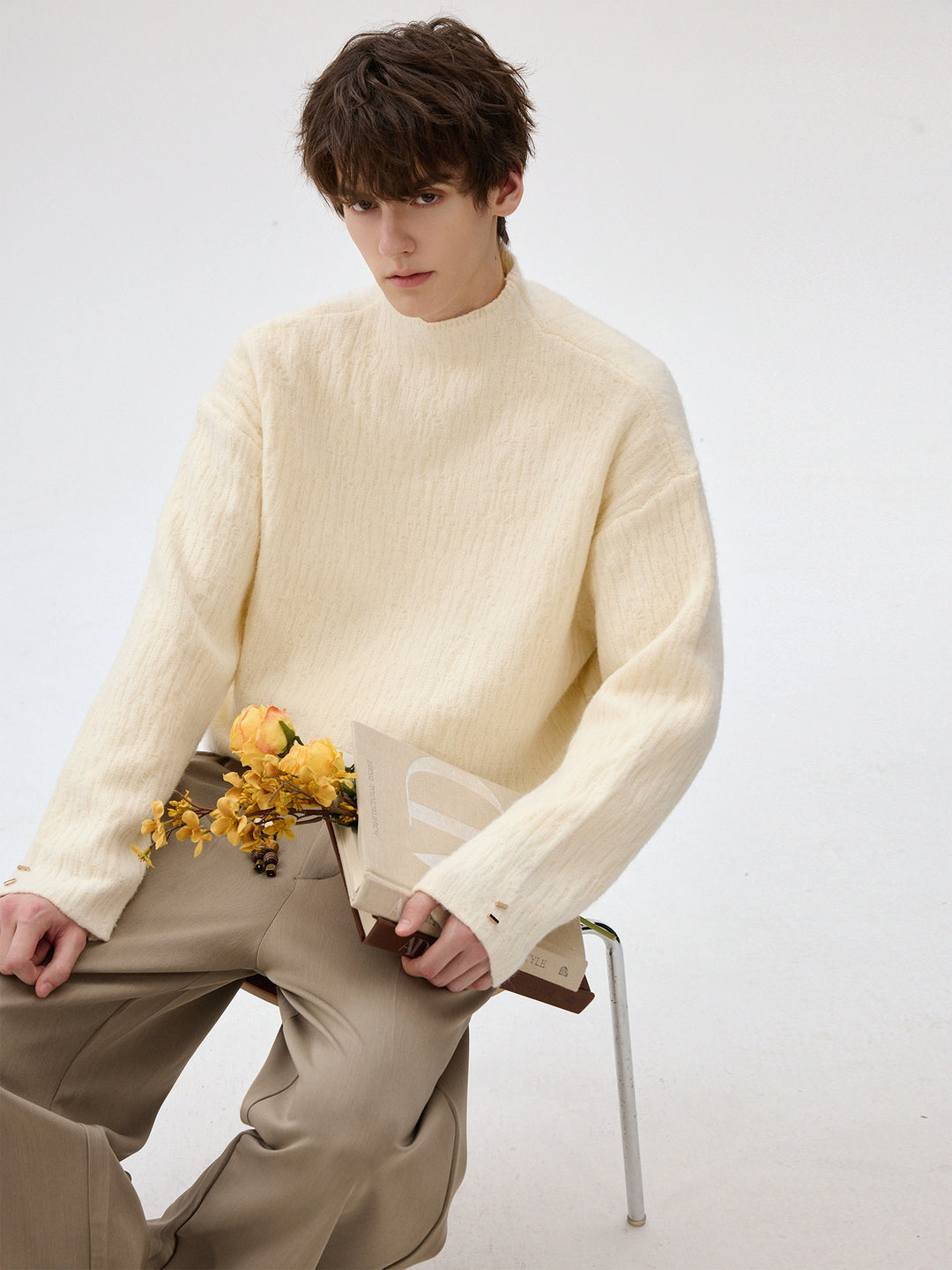 Velvet Textured Mock Neck Sweater