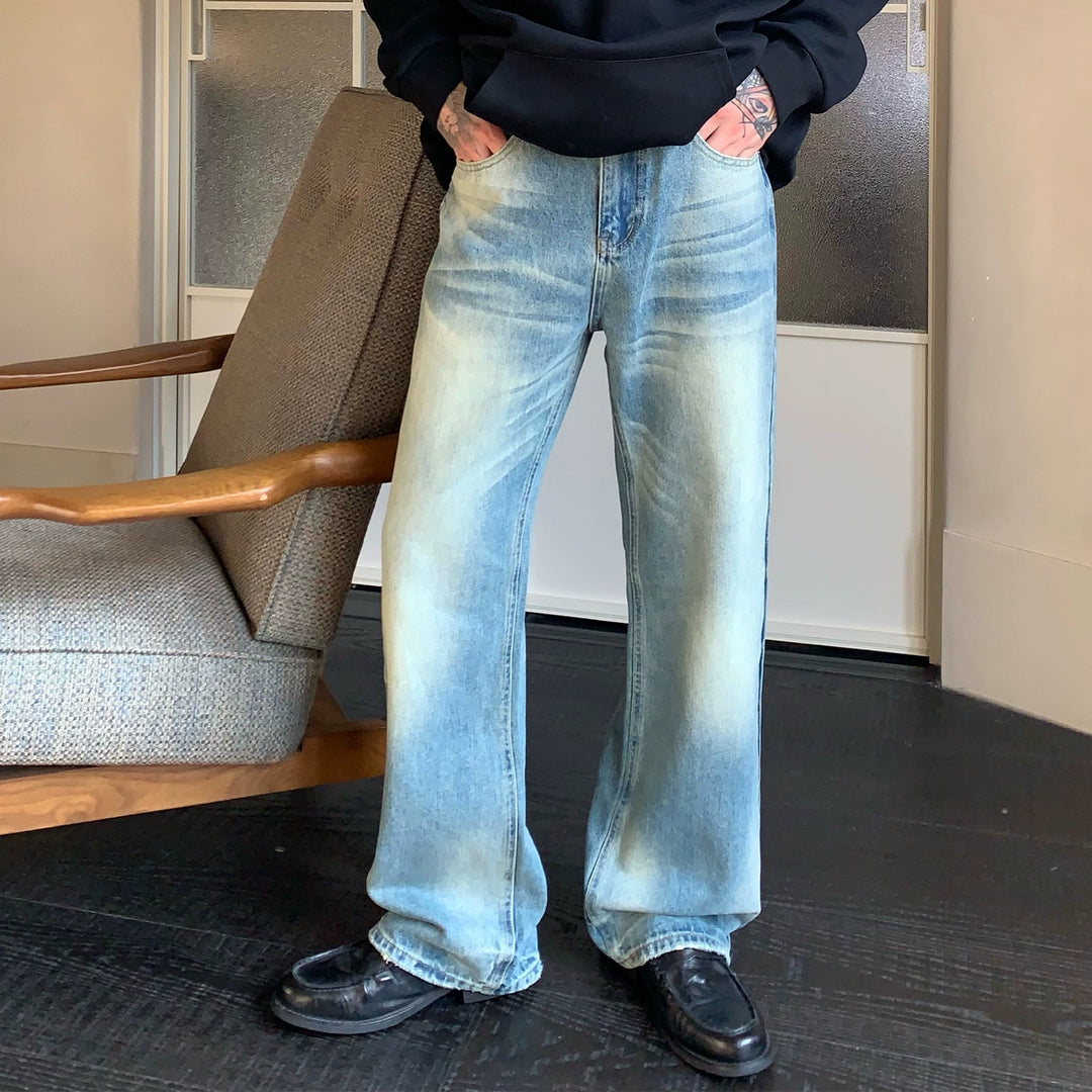 Washed Distressed Loose Wide-Leg Jeans