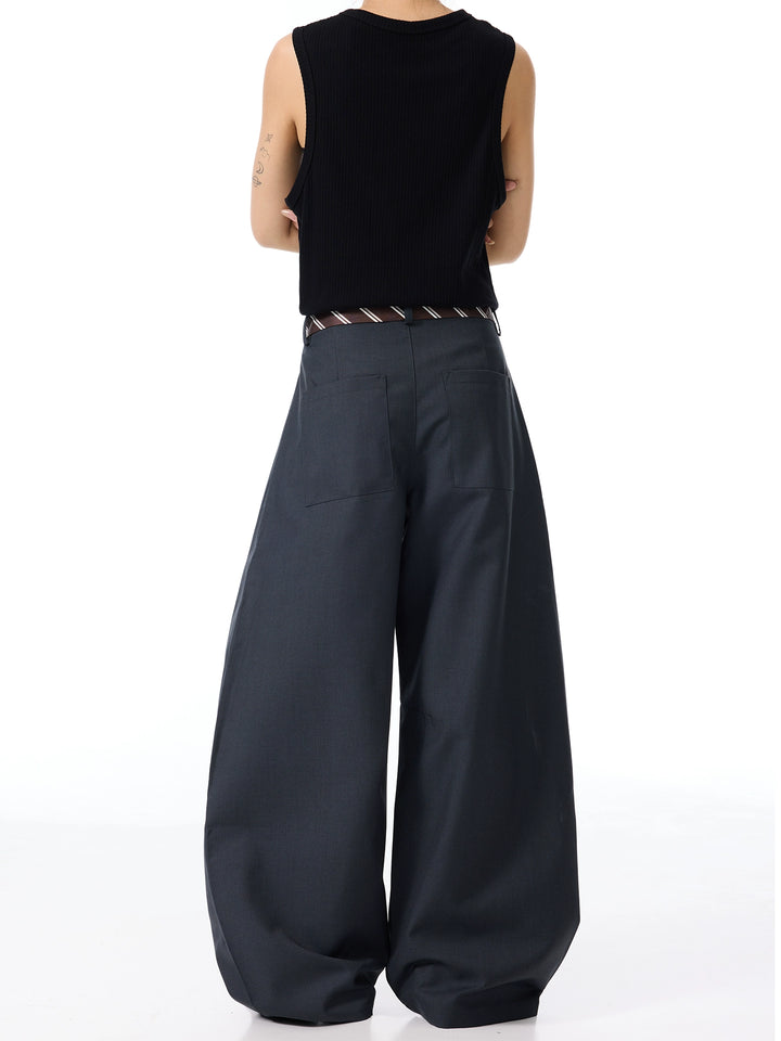 Pantalones de pierna ancha con lazo en la cintura relajados 
