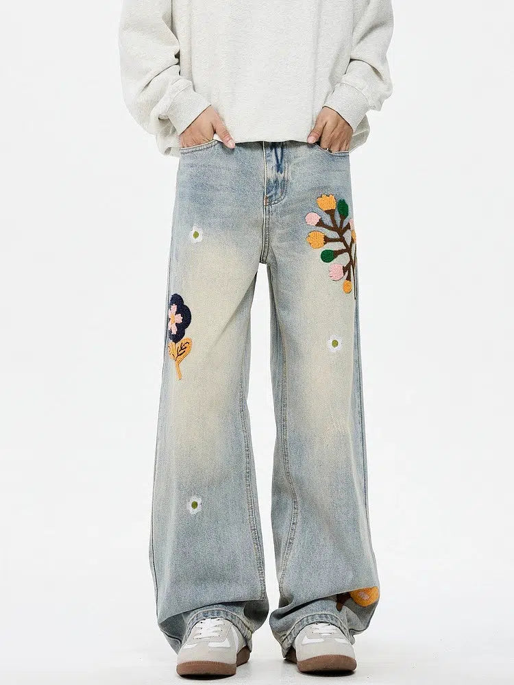 Embroidered Floral Straight-Leg Jeans