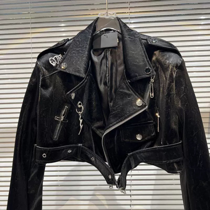 PU Leather Embroidered Motorcycle Jacket