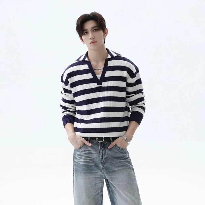 Striped V-Neck Relaxed Fit Sweater