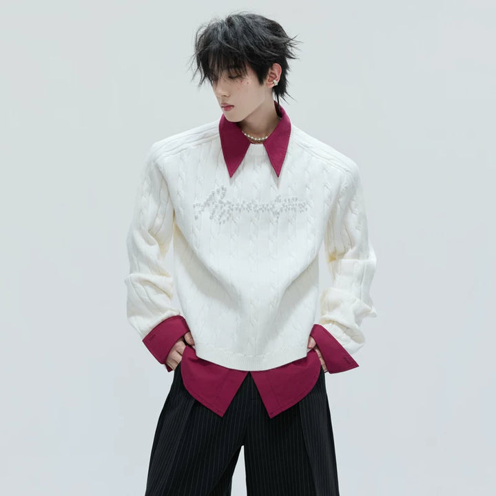 Faux Two-Piece Pearl Embellished Sweater