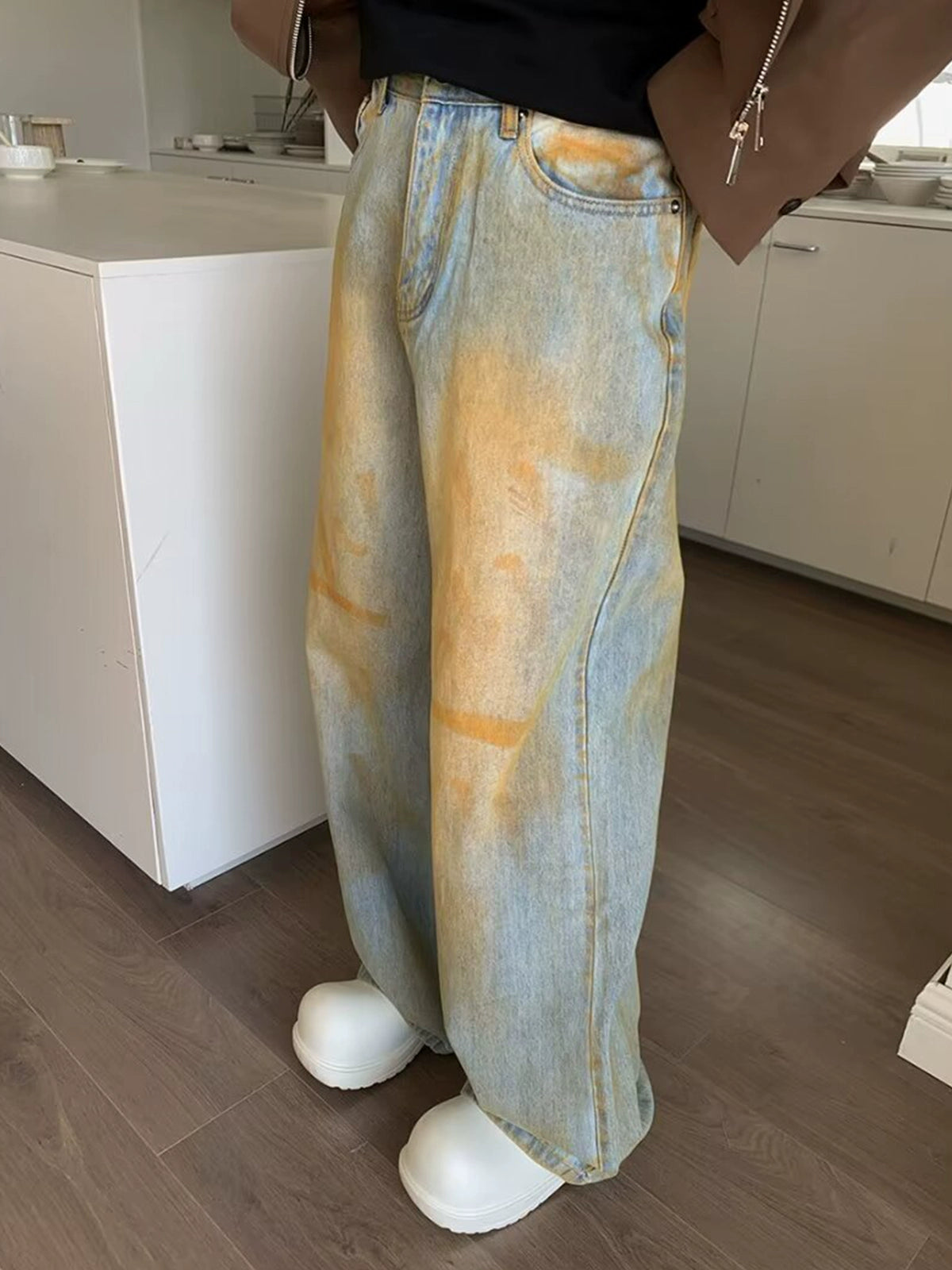 Distressed Loose Wide-Leg Retro Jeans