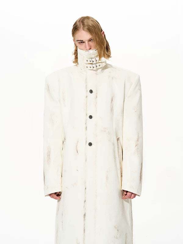 손으로 칠해진 빈티지 긴 가죽 외투 