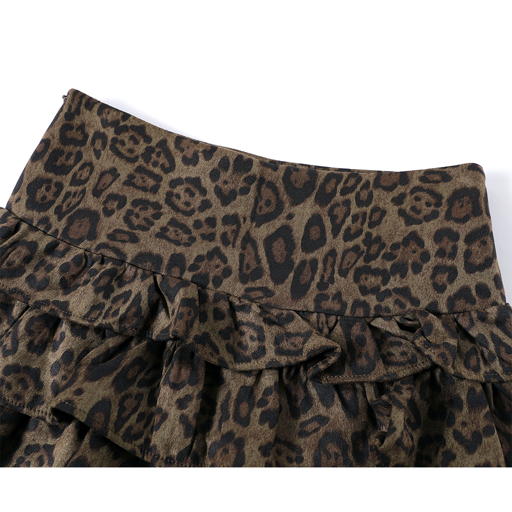 Mini sukně s volány a vysokým pasem v leopardím vzoru 