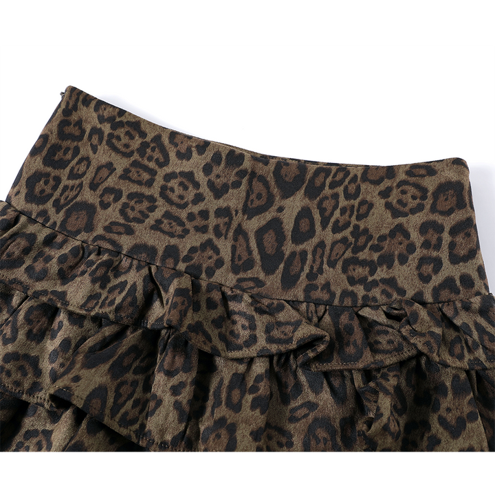 Mini sukně s volány a vysokým pasem v leopardím vzoru 