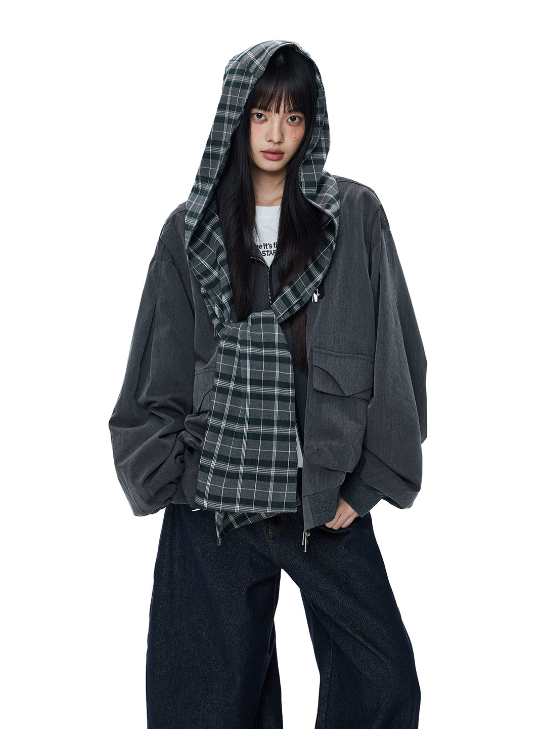Plaid Hooded Pocket Jacket