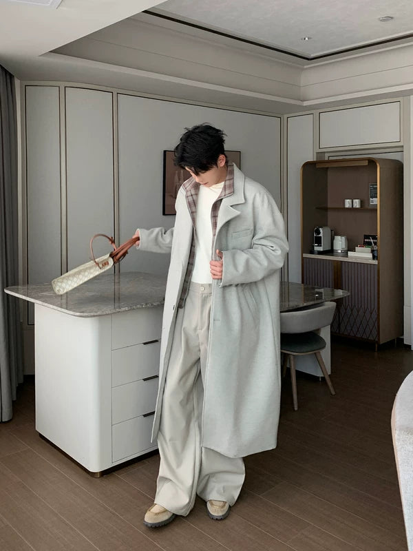 Faux Two-Piece Long Wool Overcoat